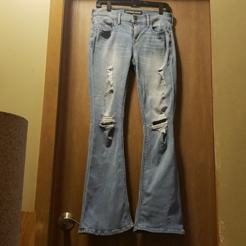 Express destroyed flare jeans